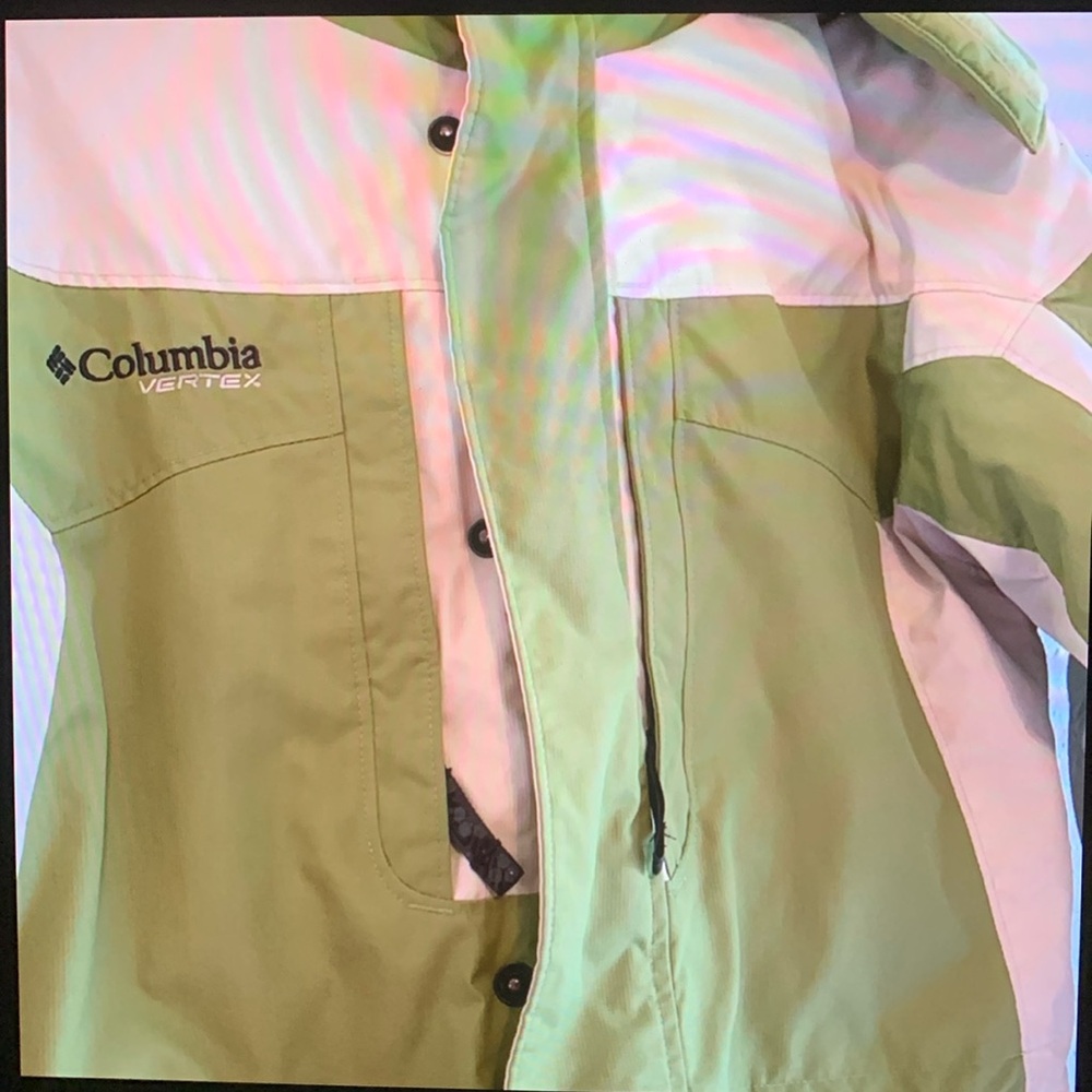 Columbia Coat, with Hood, Youth Size 10/12, Green and Ivory - Picture 3 of 16